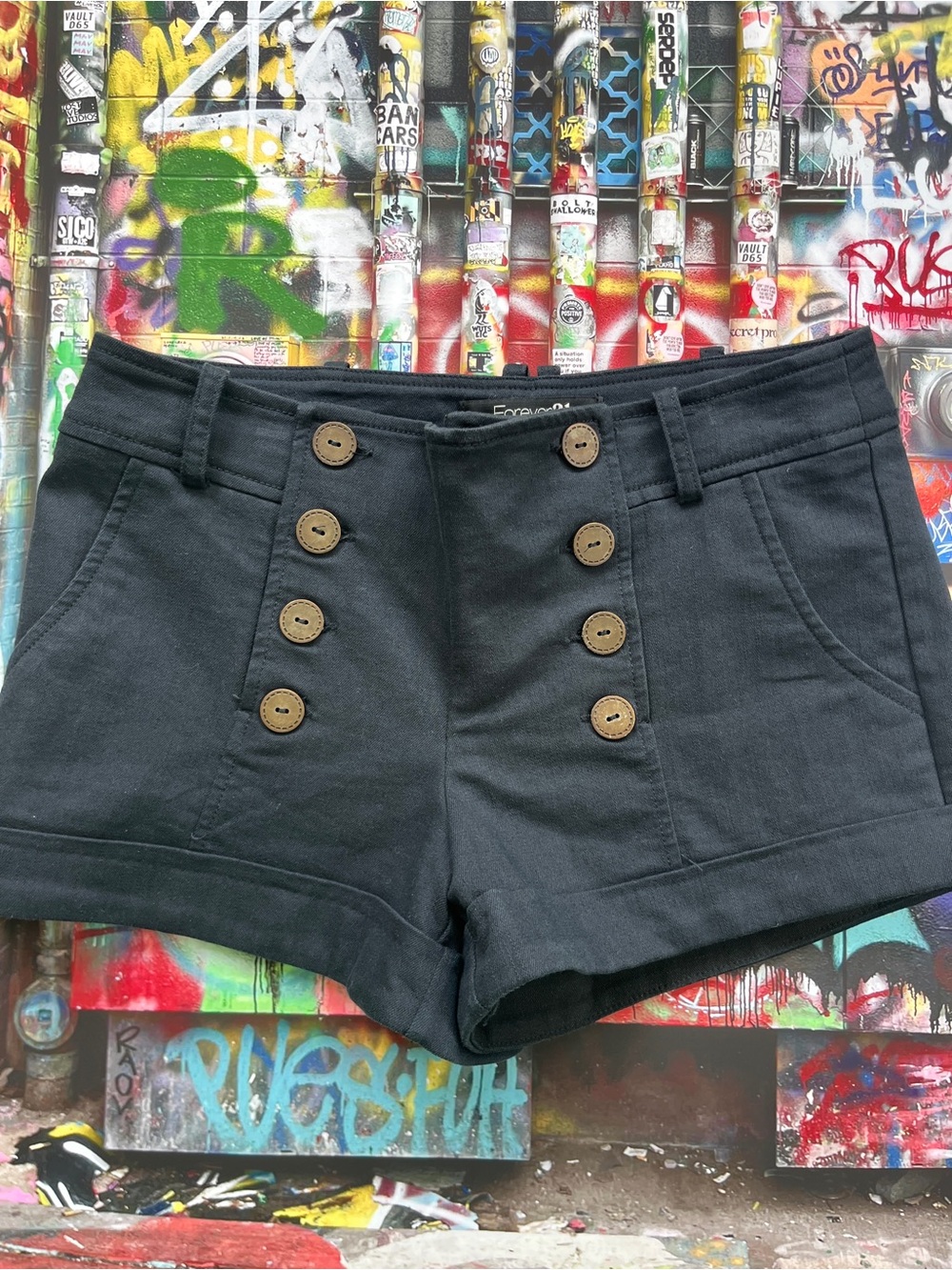 90’s Y2K Women's Forever 21 Navy Sailor Button Front Shorts